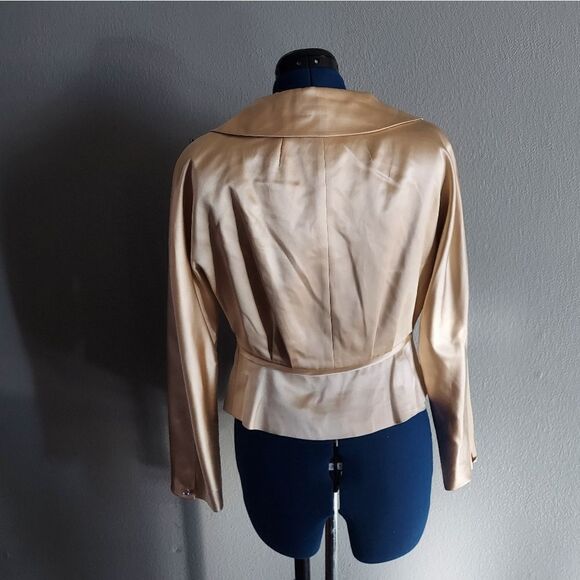 Tahari Gold 100% Silk Crystal Button Long Sleeve Blazer Jacket Size 8 - Picture 4 of 10